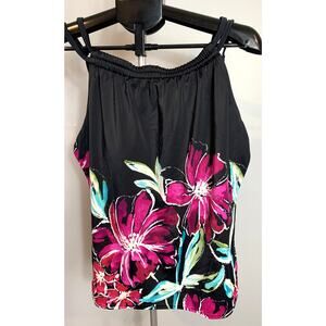 Maxine of Hollywood 16 Halter Tankini top Black with Tropical Flowers